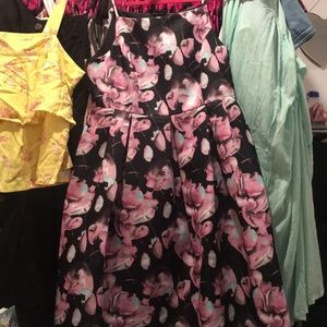 Purple and black floral midi dress
